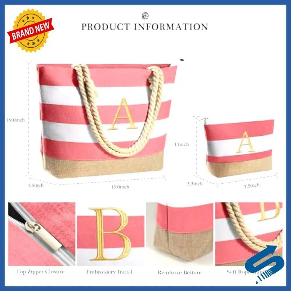 Canvas Travel Tote Waterproof Beach Bag Large Capacity Multi Pockets Chic